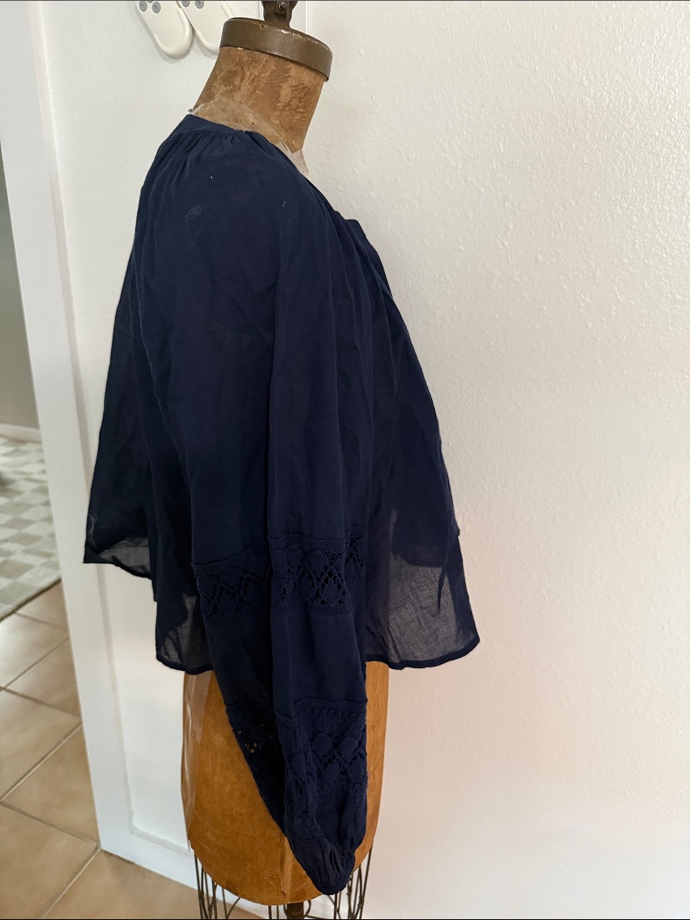NWT aerie Navy Crochet Peasant Blouse Size S - Picture 6 of 8